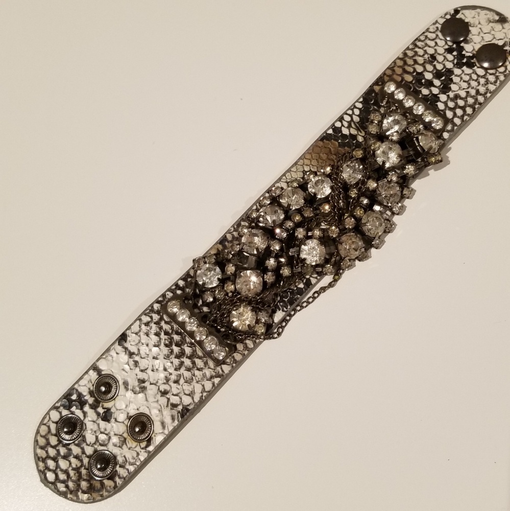 Bling cubic & faux leather thick Bracelet. Stylish